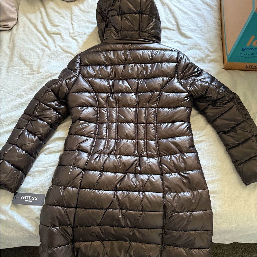 GUESS Women's Shiny Black Puffer Jacket - Picture 2 of 5